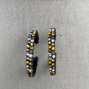 Black Hoop Earrings with Microcrystals in Silver, Gold, Bronze
